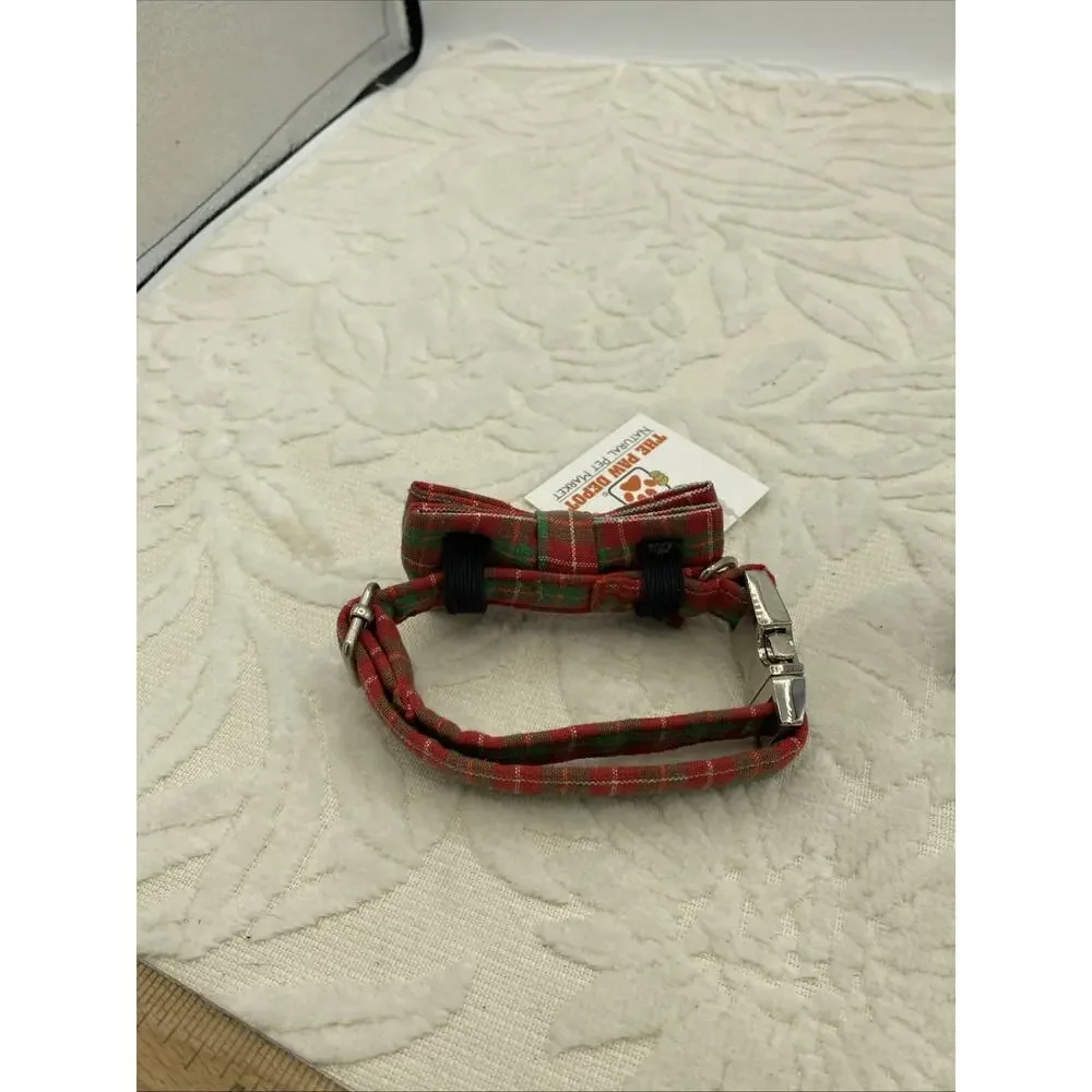 XSmall Puppy Collar Christmas Red And Green Plaid Bow 10”